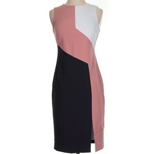 White House Black Market Colorblock Midi Dress - Pink, White, Black
